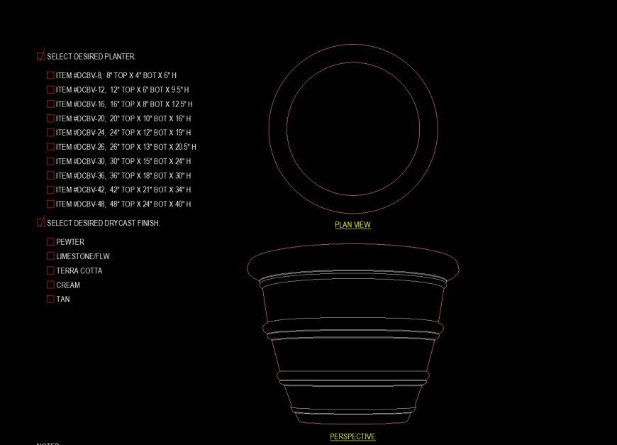 Glazed clay material pot detail drawing in dwg file.