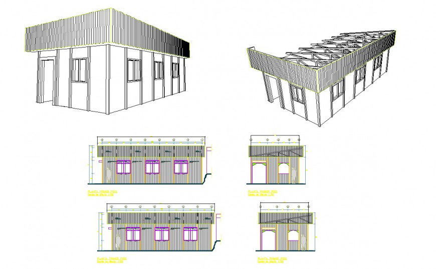 Godown single story building detail elevation 2d view CAD construction unit autocad file