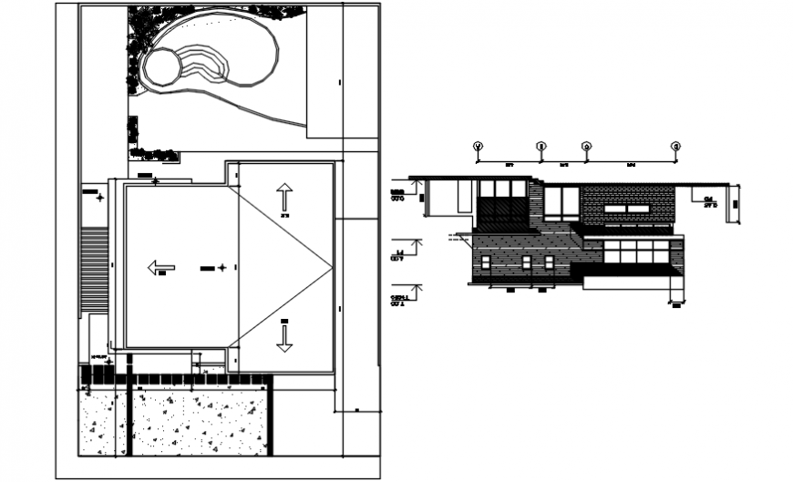 Golf clubhouse main elevation and site plan cad drawing details dwg file
