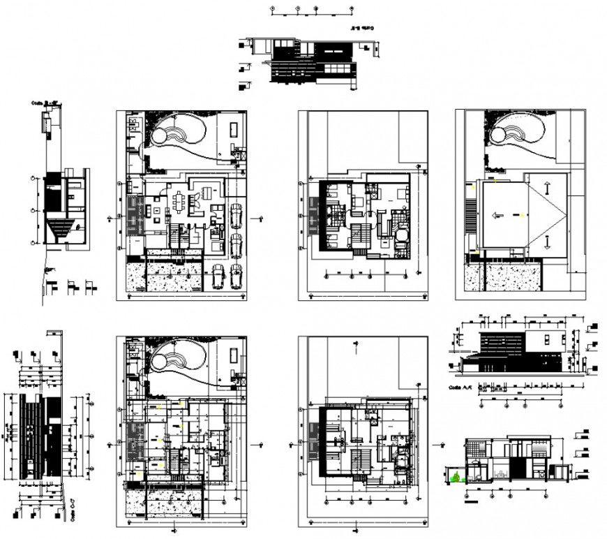Golf clubhouses project detail elevation, plan and scetion 2d view layout file
