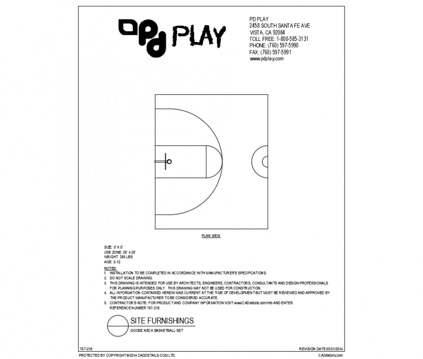 Goose neck basket ball set play equipment details dwg file