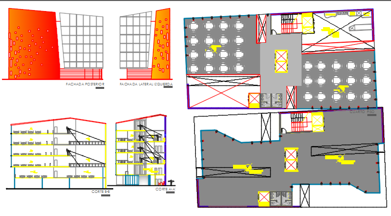 Gourmet Center DWG File, Elevation Design of City Center, Front