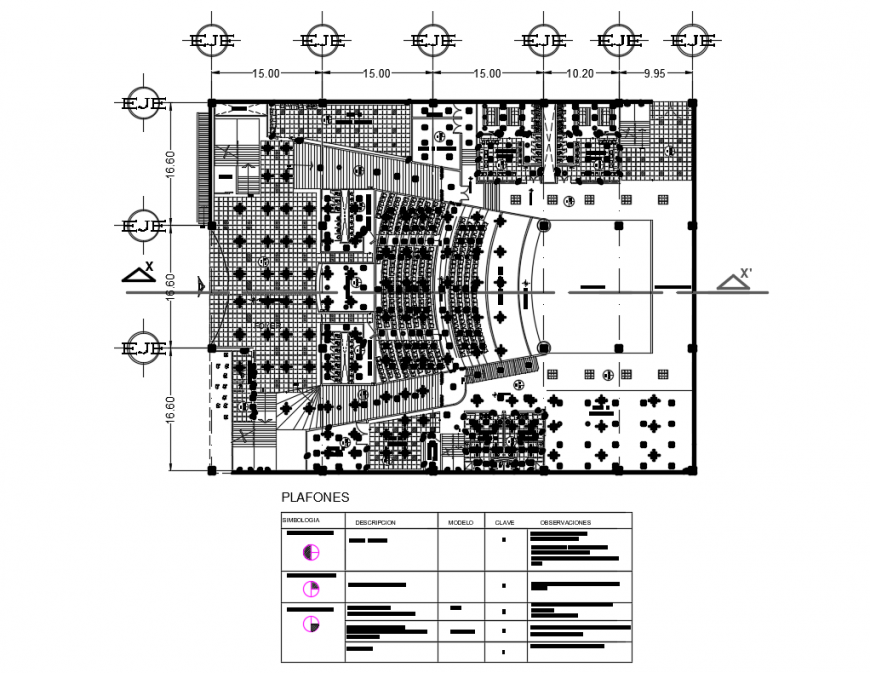 Government auditorium hall layout plan with flat ceiling details dwg file