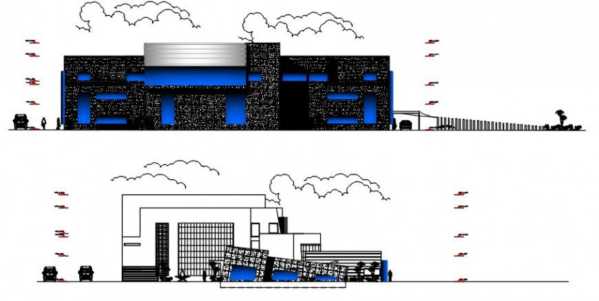 Government bank office both sided elevation cad drawing details dwg file