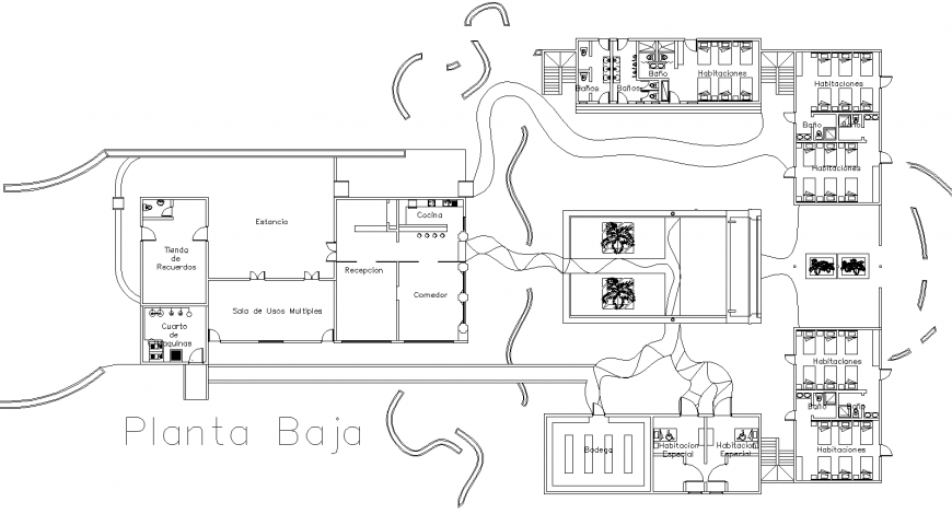 Government hostel layout plan drawing in dwg AutoCAD file.