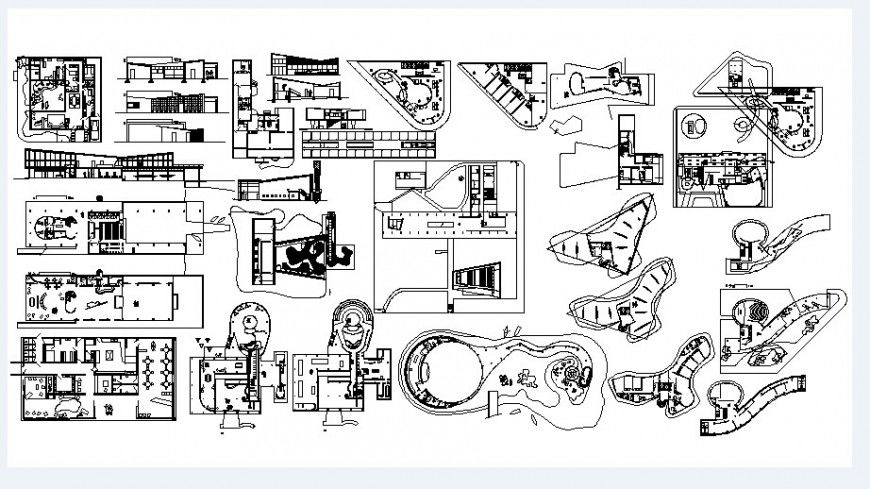 Government office building elevation, section, floor plan and structure details dwg file