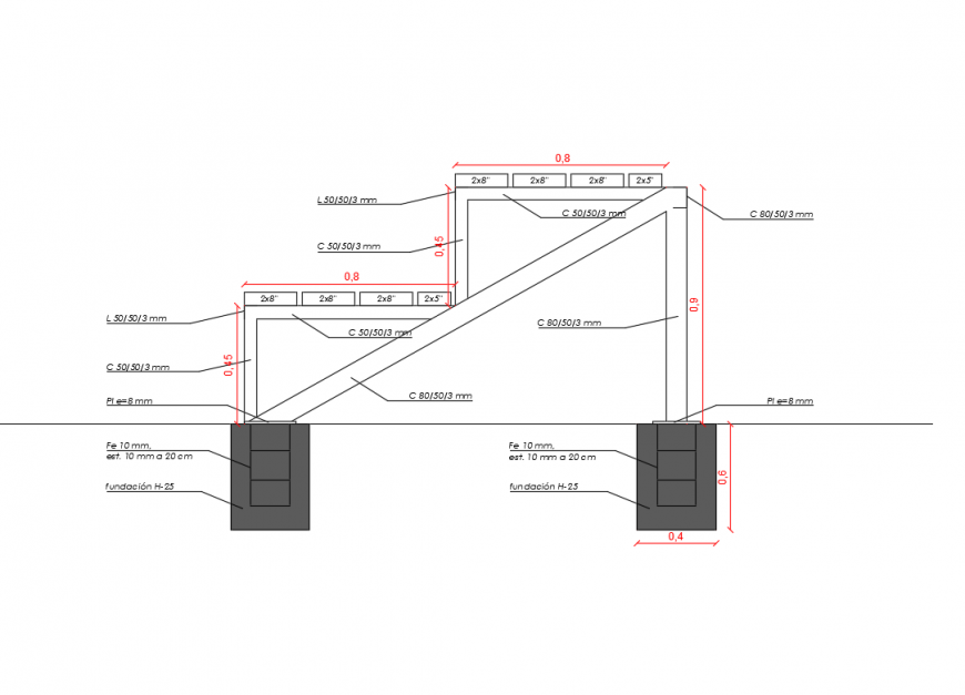 Grandstand foundation and constructive cad details dwg file