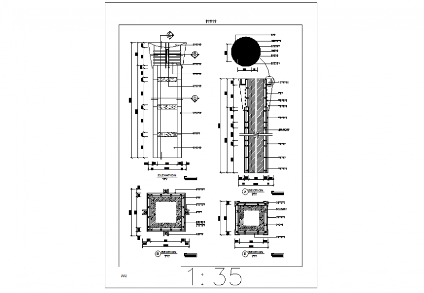 Granite column cad drawings detail elevation and section dwg file