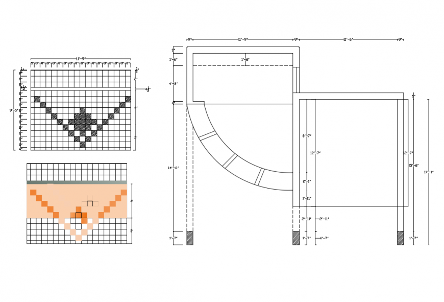 Granite texture tile section and plan cad drawing details dwg file