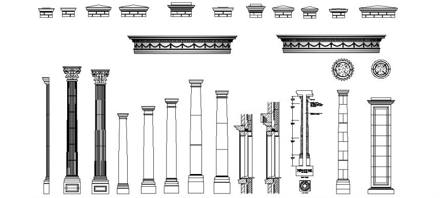 Greek art with interior view of designer pillar and wall plan and elevation dwg file