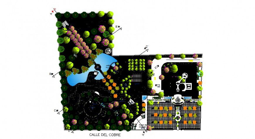 Green park 3d layout plan and landscaping structure details dwg file