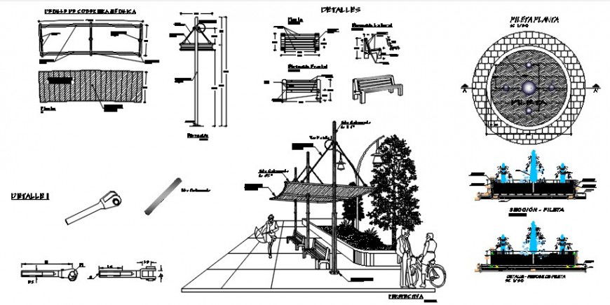 Green park furniture and equipment drawing details dwg file