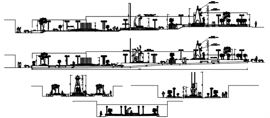 Green park plaza elevations and section drawing details dwg file