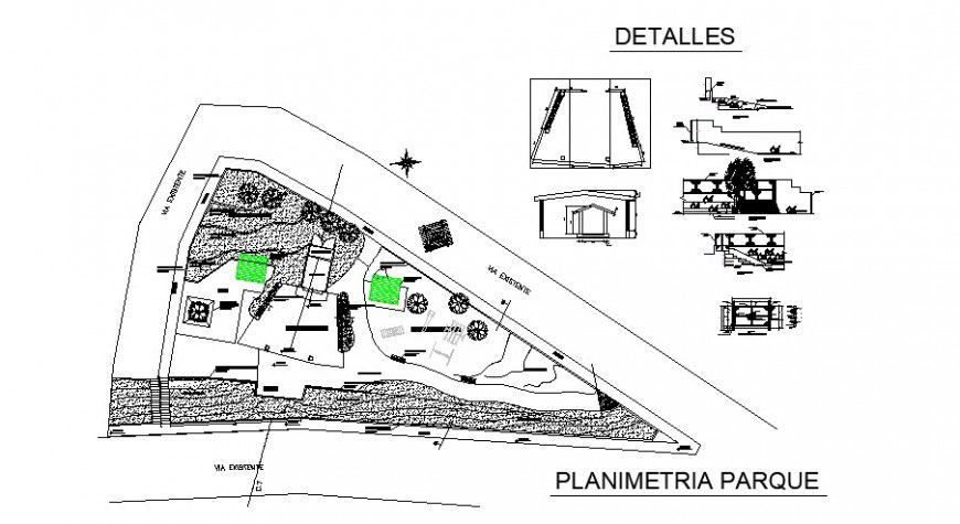 Green park section and landscaping structure cad drawing details dwg file
