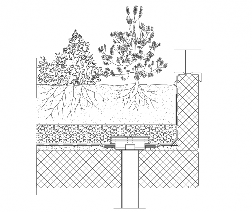 Green roof detail 2d view cut out section Autocad file
