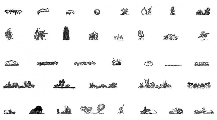 Green shrub plant elevation blocks drawing details dwg file
