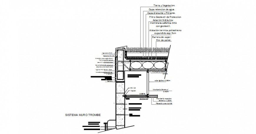 Green terrace concrete slab section and construction details dwg file