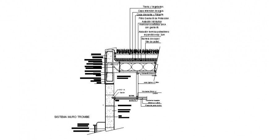 Green terrace slab constructive structure cad drawing details dwg file