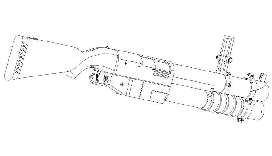 Grenade Launcher detail 2d view CAD blocks autocad file