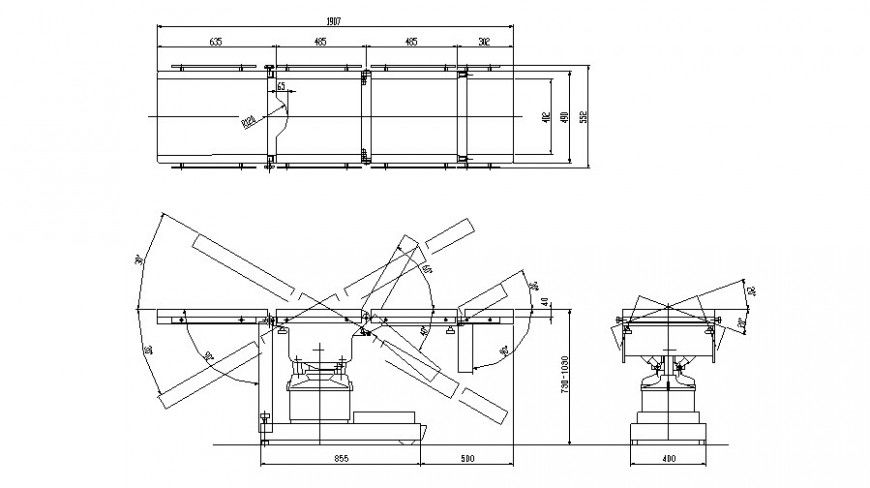Grid lines hospital bed plan, elevation and section autocad file