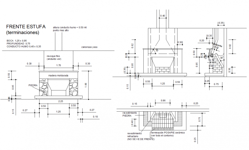 Grill and fireplace section plan autocad file