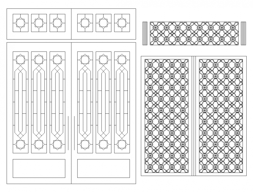 Grill pattern design of door block elevation dwg file