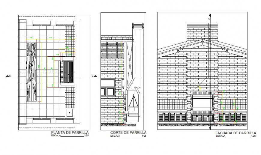 Grill plan, elevation and section layout file