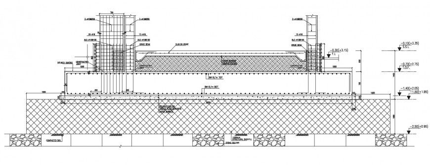 Grillage foundation footing 2d view CAD RCC structural blocks dwg file