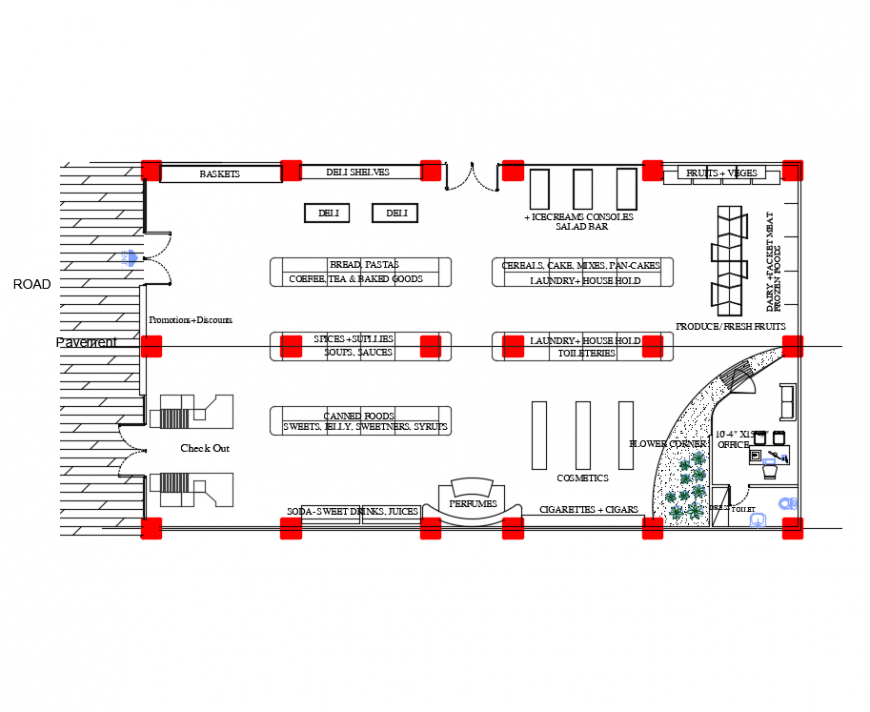 Grocery Store Architecture Layout DWG File with AutoCAD Floor Plan