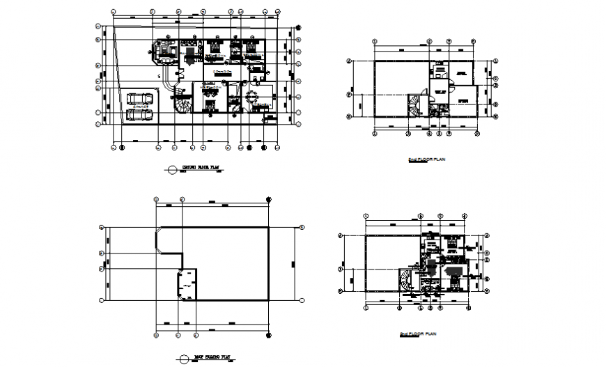 Ground, first, second, roof plan and auto-cad details of one family house dwg file