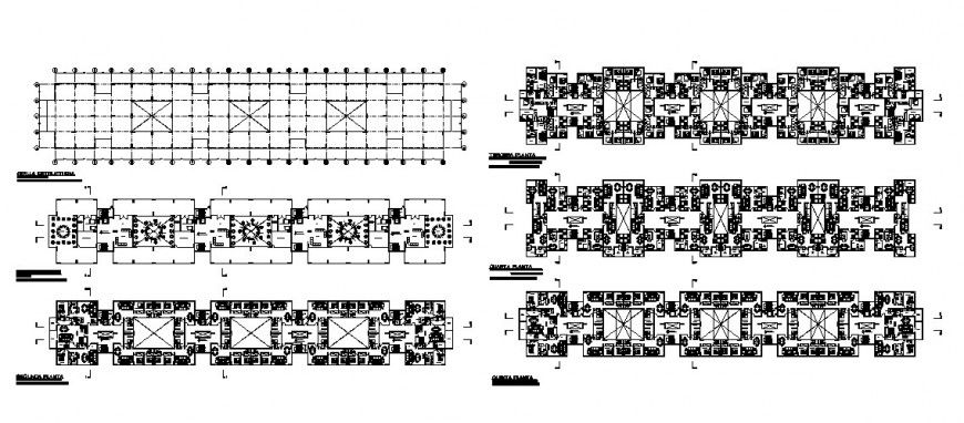 Ground, first, second etc floor plan distribution plan details of multi-family residential building dwg file