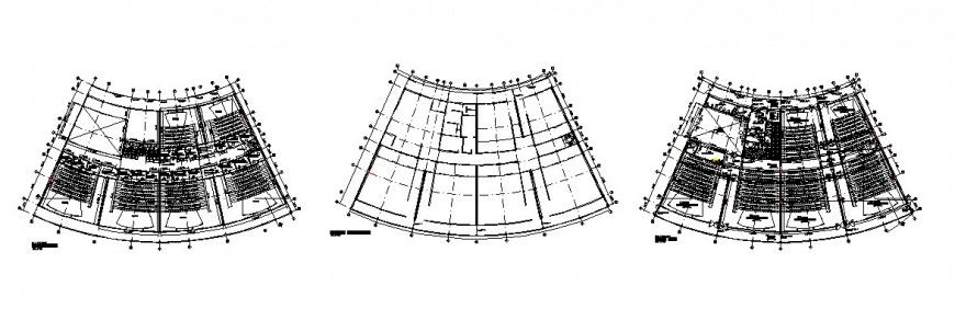 Ground, first and cover plan details of auditorium hall building dwg file