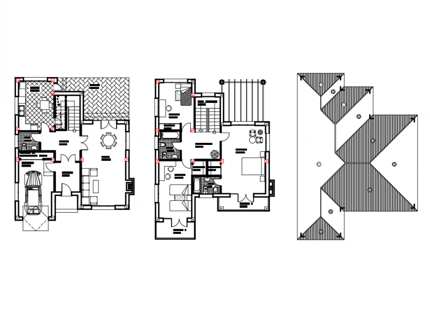 Ground, first and cover plan details of house cad drawing details dwg file