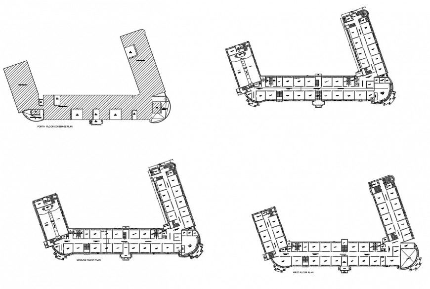 Ground, first and cover plan details of primary school dwg file