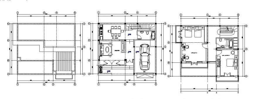 Ground, first and cover plan drawing details of one family house dwg file