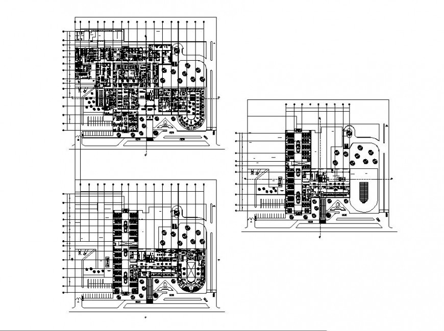 Ground, first and second floor distribution plan details of hospital ...