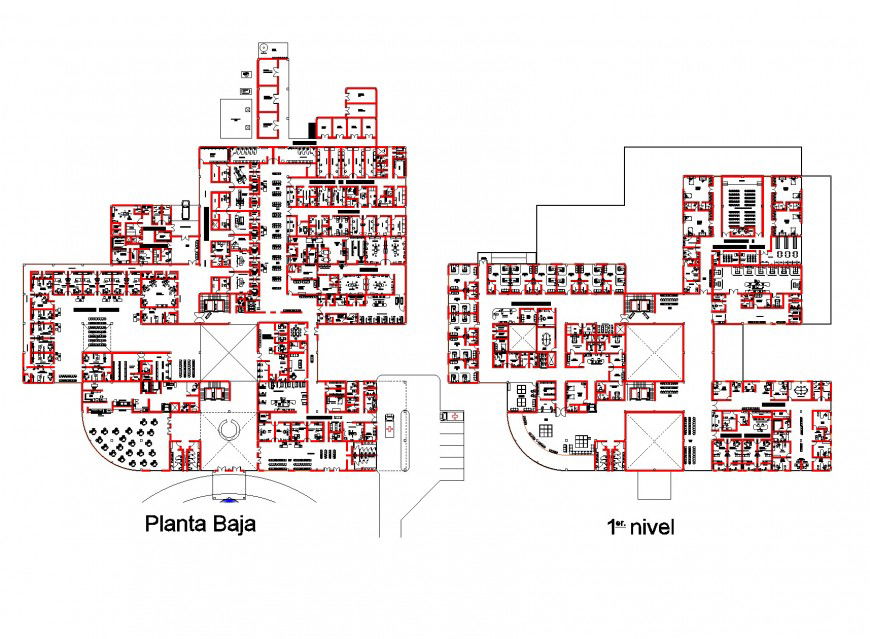 Ground and first floor commercial building plan autocad file