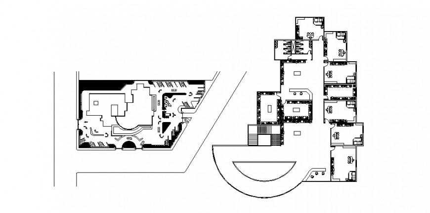 Ground and first floor distribution details of office building dwg file