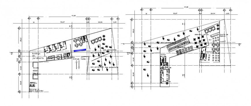 Ground and first floor distribution details of two story restaurant dwg file