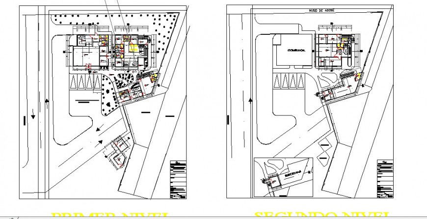 Ground and first floor distribution plan details of office building dwg file
