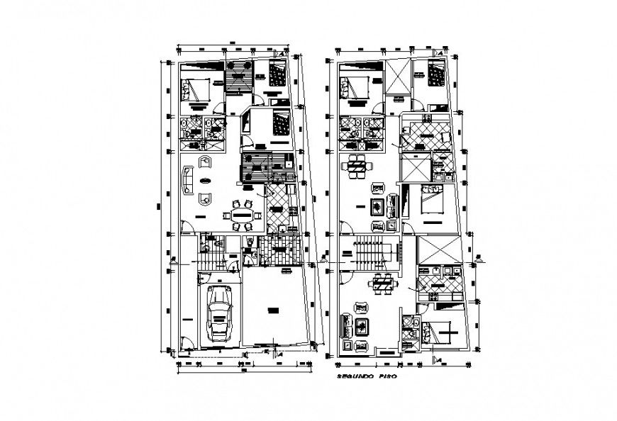 Ground and first floor distribution plan of residential one family house dwg file
