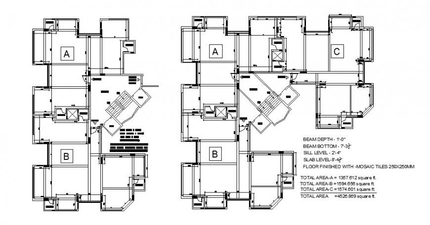Ground and first floor framing plan details of split house dwg file