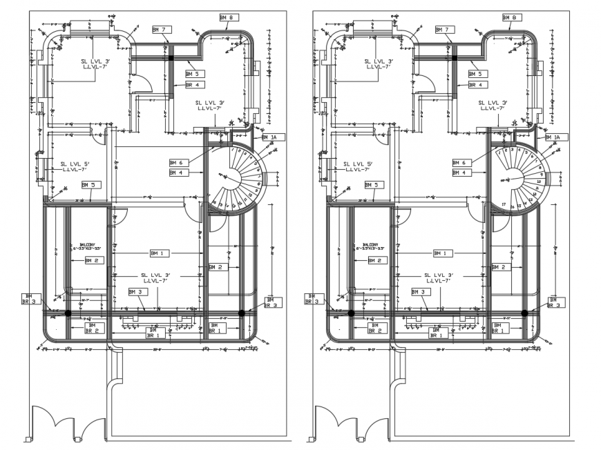 Ground and first floor framing plan drawing details of house dwg file