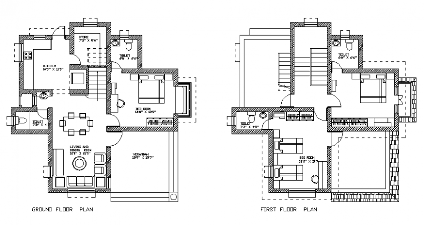 Ground and first floor house plan autocad file