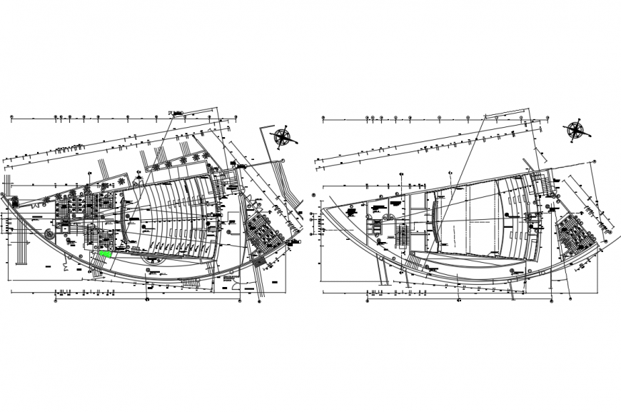 Ground and first floor layout plan details of auditorium hall dwg file