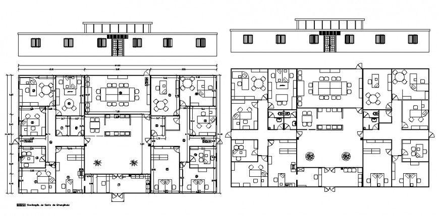 Ground and first floor layout plan details of city service office building dwg file