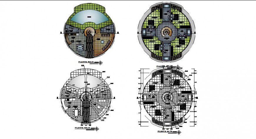 Ground and first floor layout plan details of residential bungalow dwg file
