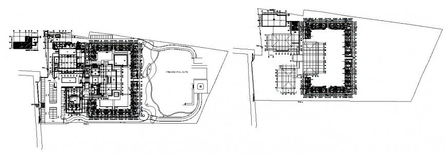Ground and first floor master layout plan drawing details of luxuries hotel building dwg file