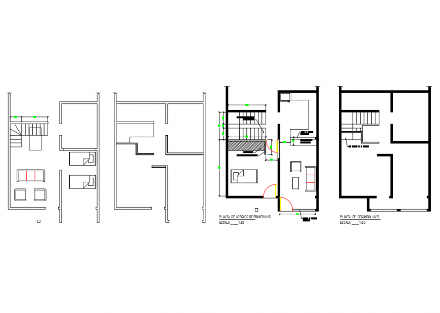 Ground and first floor plan and staircase plan details of house dwg file