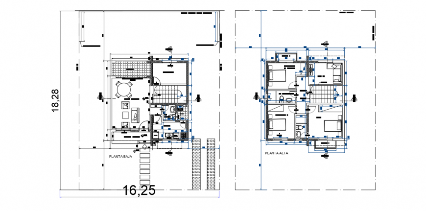 Ground and first floor plan details for apartment building dwg file